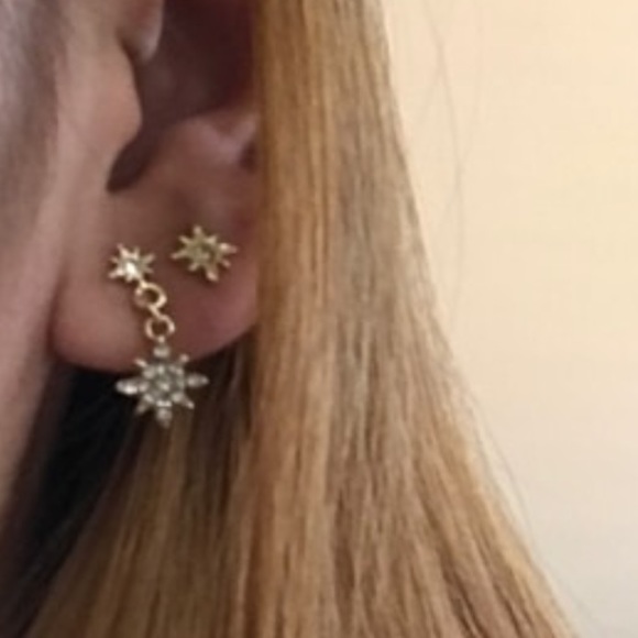 3 PAIRS Rhinestone Gold Star Decor Earrings - Picture 4 of 8